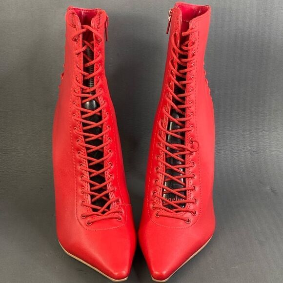 Steve Madden Red Allnight Leather Laced Stiletto Heel Booties womens size 7 new - Picture 2 of 10